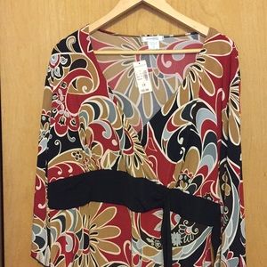 Dress Barn Wine/Black Multi Print Blouse